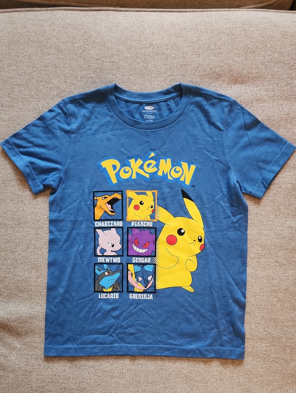 New Pokemon Pikachu Charizard Mewtwo Old Navy Boys Size Medium Heather Blue Tee